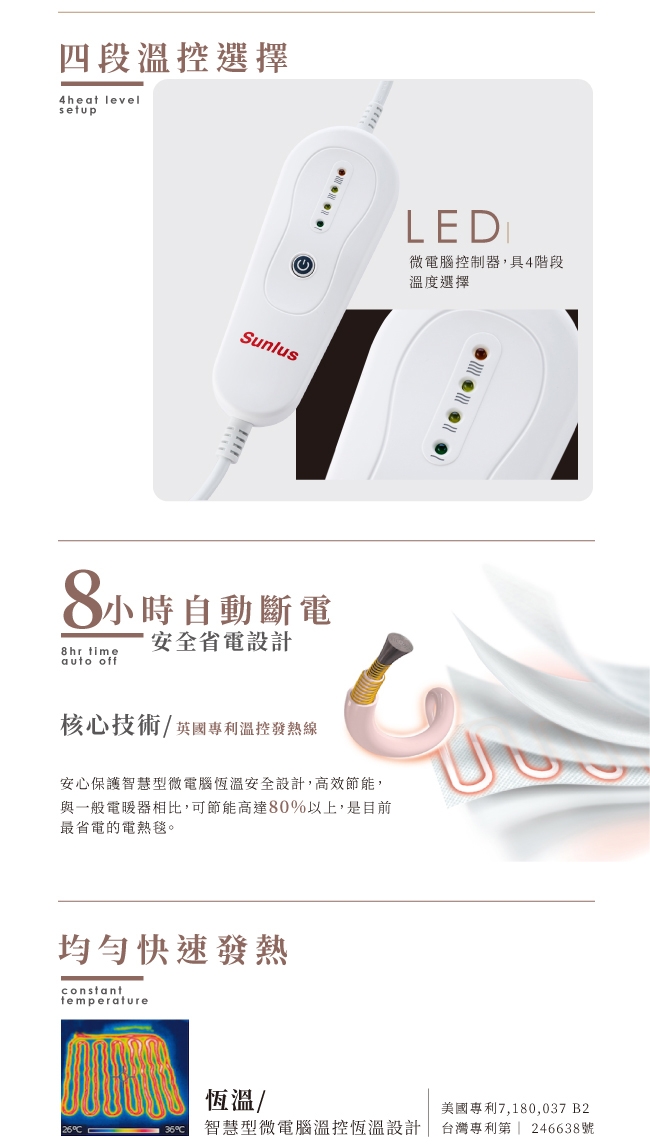 Sunlus 典雅斗篷披肩電熱毯-SP2703BR