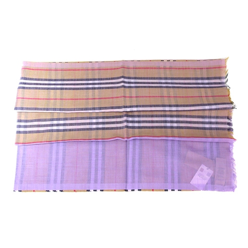 BURBERRY Vintage 雙面格紋輕盈羊毛絲綢圍巾(粉紫)
