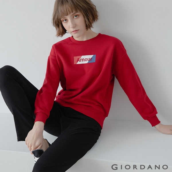 GIORDANO 女裝經典CAMPUS大學T恤 - 11 標誌紅