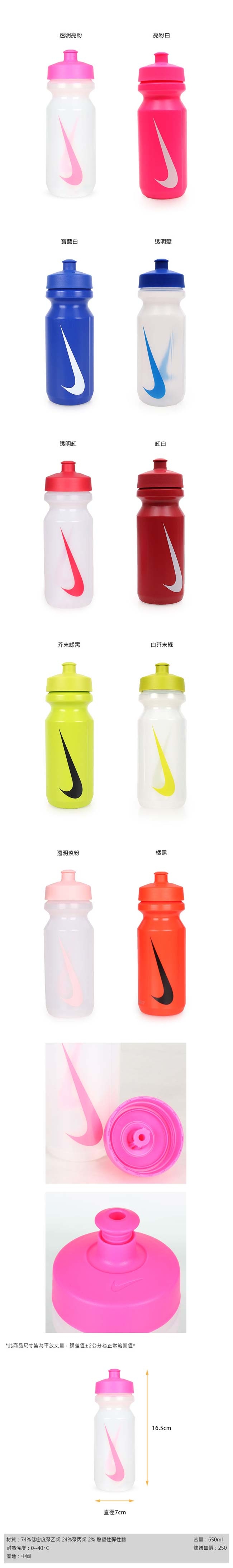 NIKE 大嘴巴水壺650ML-慢跑 路跑 自行車 單車 運動水壺 橘黑