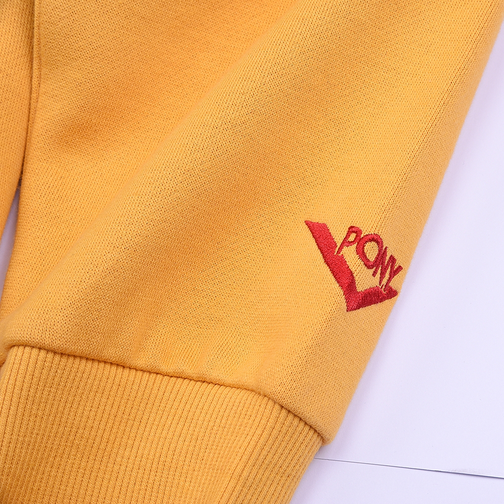 【PONY】長袖素色大學帽T情侶款T恤 中性款黃色