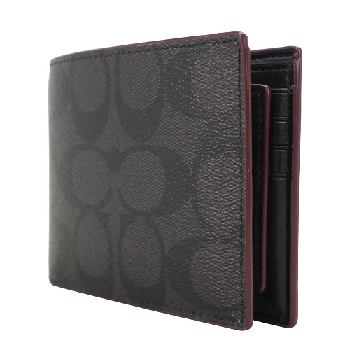 COACH 經典 C LOGO緹花PVC男短夾/卡夾/鑰匙圈三件禮盒組(黑灰)