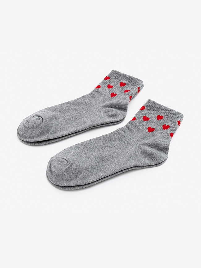 H:CONNECT 韓國品牌 女襪 -浪漫愛心短襪組-灰