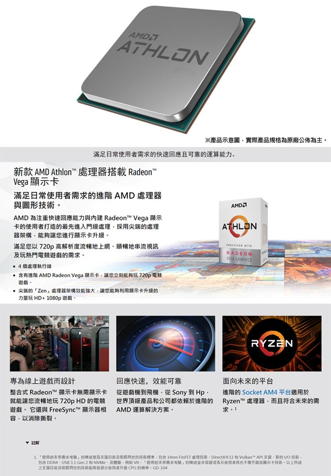 AMD Athlon 200GE 雙核心處理器《3.2GHz/Vega內顯/AM4》