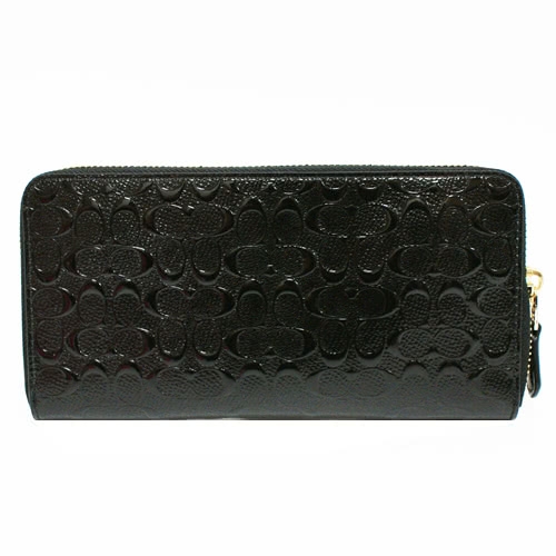 COACH 立體浮雕C LOGO漆皮ㄇ型拉鍊長夾(黑)