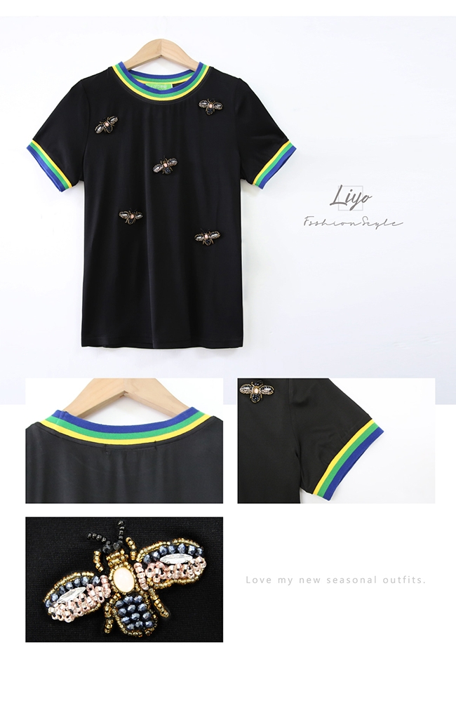 上衣-LIYO理優-手工立體蜜蜂鑽飾-t shirt