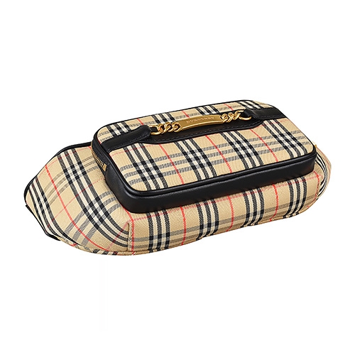 BURBERRY JOEY CHECK金屬LOGO尼龍拉鍊胸腰包(黑)