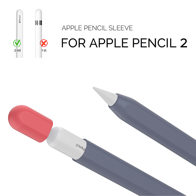 AHAStyle Apple Pencil 第二代專用 矽膠保護筆套 撞色款 午夜藍+紅