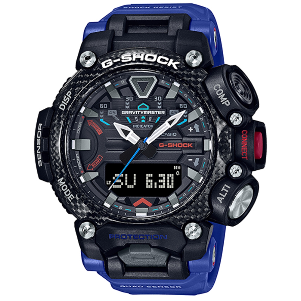 CASIO G-SHOCK 重磅飛行四重感應器藍芽智慧休閒錶-藍X黑(GR-B200-1A2 