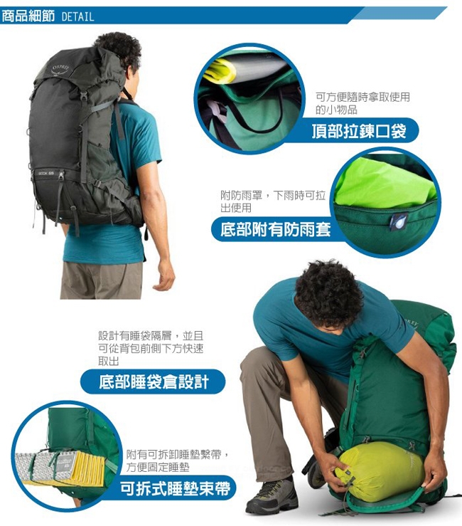 OSPREY 男新款 Rook 50 專業輕量透氣登山背包_黑 R