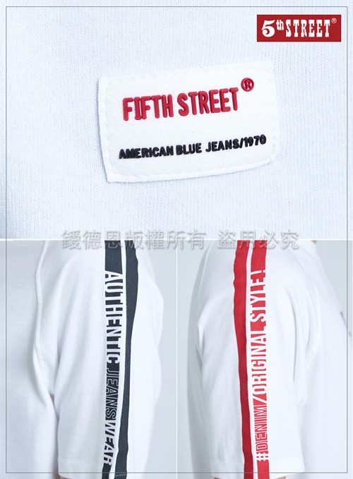 5th STREET 雙色印花 拉克蘭袖T恤-男-米白色