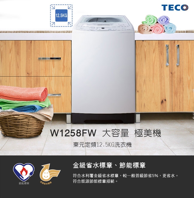 TECO東元 12.5KG 定頻直立式洗衣機 W1258FW