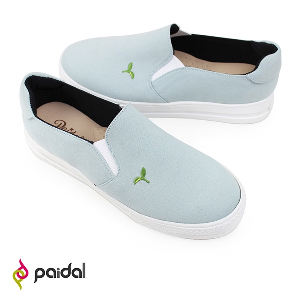 Paidal 草綠色保特紗厚底休閒鞋加硫鞋-小豆苗