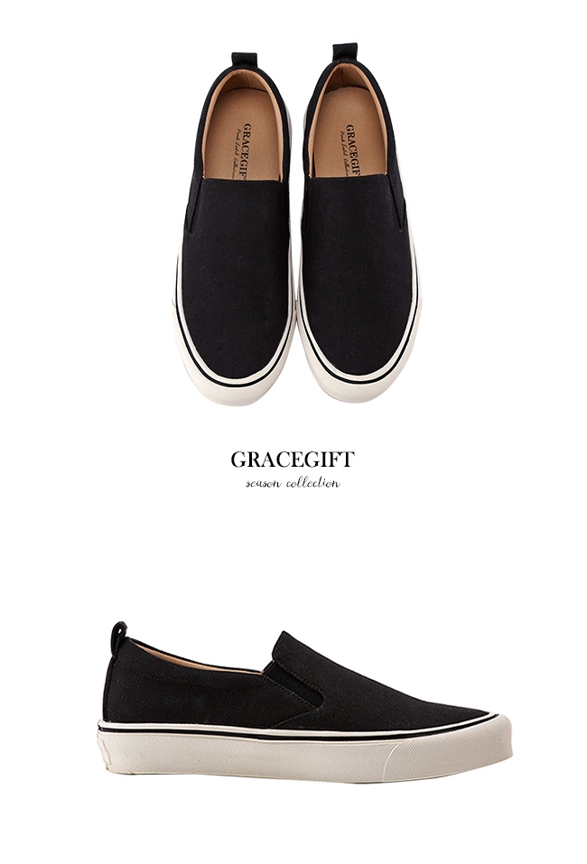 Grace gift-圓頭休閒厚底懶人鞋 黑