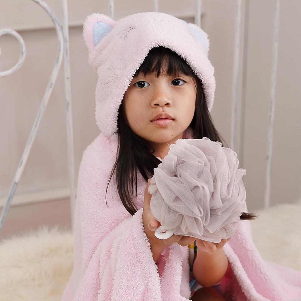 【MORINO摩力諾】動物造型速乾兒童連帽罩袍 披風 抱枕(貓咪) 附提袋