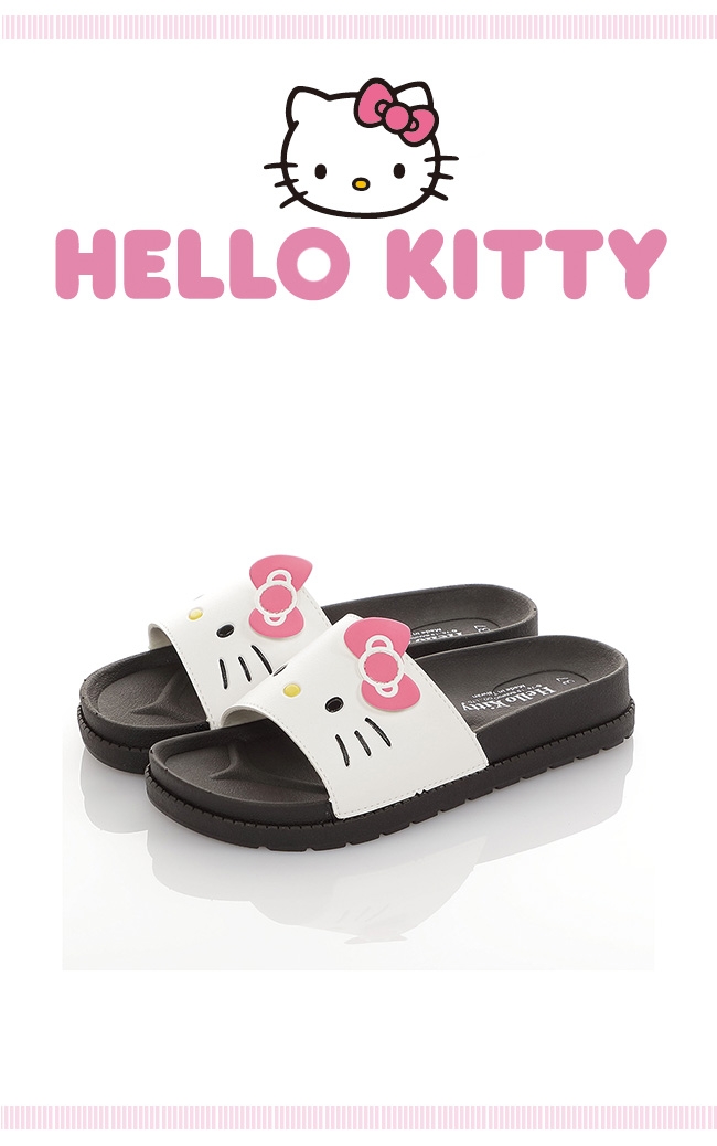 Hello Kitty女鞋 蝴蝶結輕量減壓吸震室內外拖鞋-白.黑