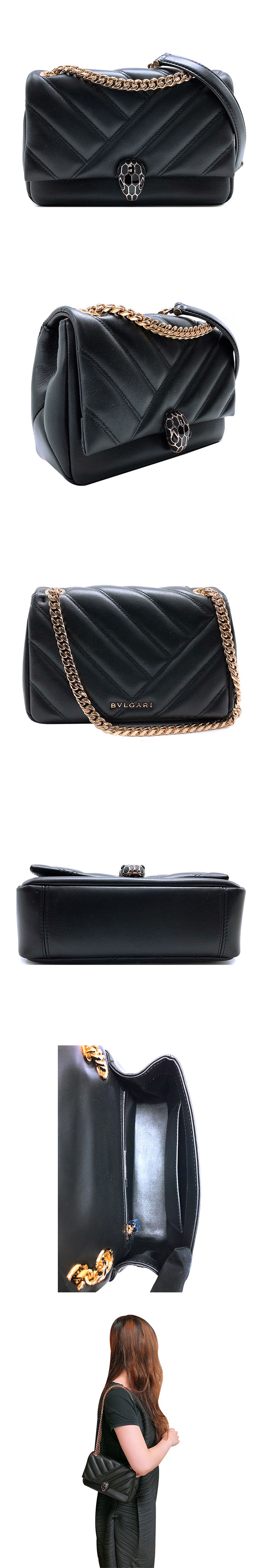 Bvlgari Serpenti Cabochon Shoulder Bag- Black 287987 - Handbags