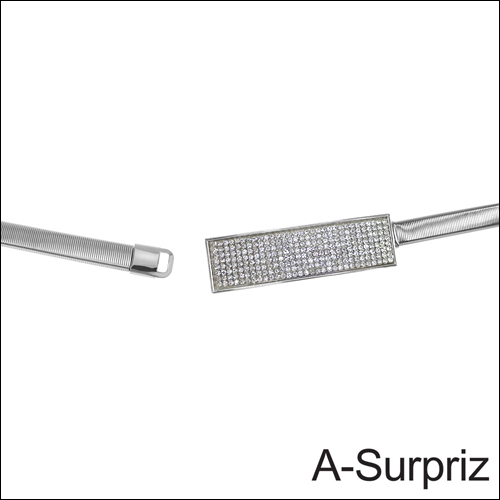 A-Surpriz 滿鑽長方形金屬彈性腰鍊(銀)