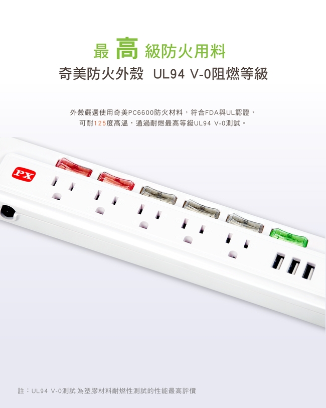 PX大通 PEC-65U36 1.8米 6切5座3孔3USB 電源延長線(快速到貨)