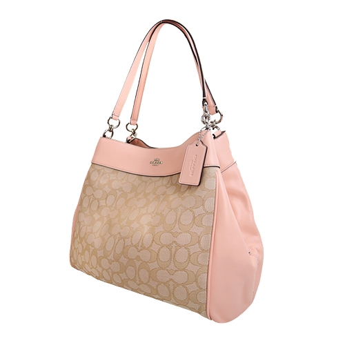 COACH LEXY織布三層賈姬肩背包(卡其粉)(展示品)