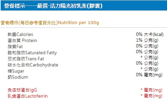 活力陽光 初乳素膠囊(100粒/罐)