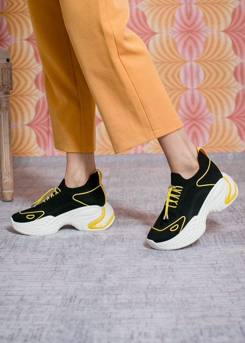 TAS透氣飛織束口綁繩老爹鞋-率性黑