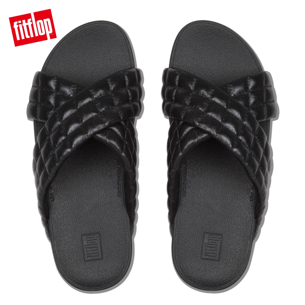 FitFlop LULU PADDED SHIMMYSUEDE SLIDES 靚黑色