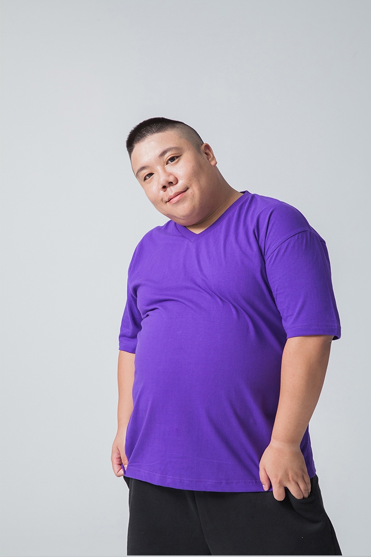 男人幫大尺碼 F0181韓國版型100%純棉高磅數厚款素色V領T恤