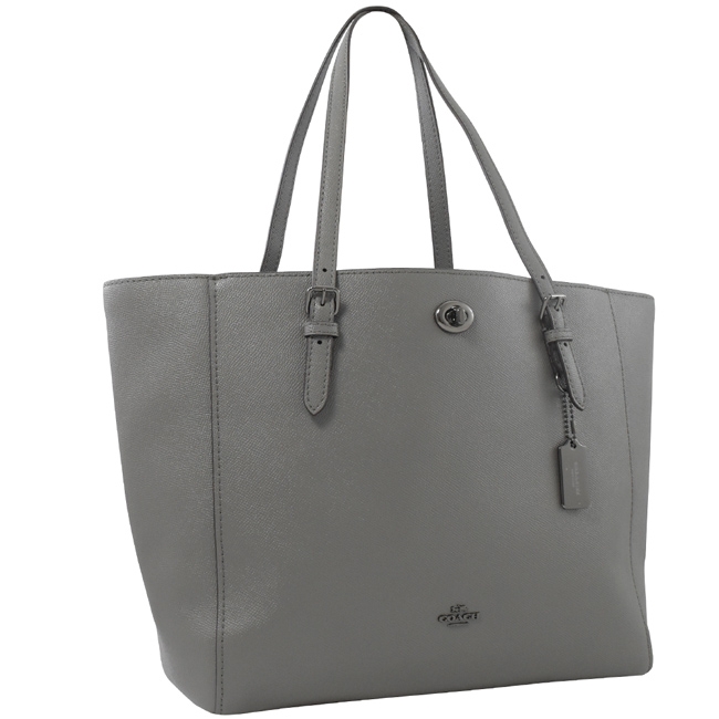 COACH 金屬LOGO簡約剪裁牛皮拉鍊托特包(灰)