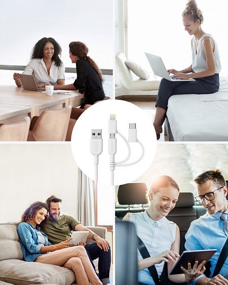 美國Anker USB-C+A+蘋果Lightning數據傳輸充電線A8436H