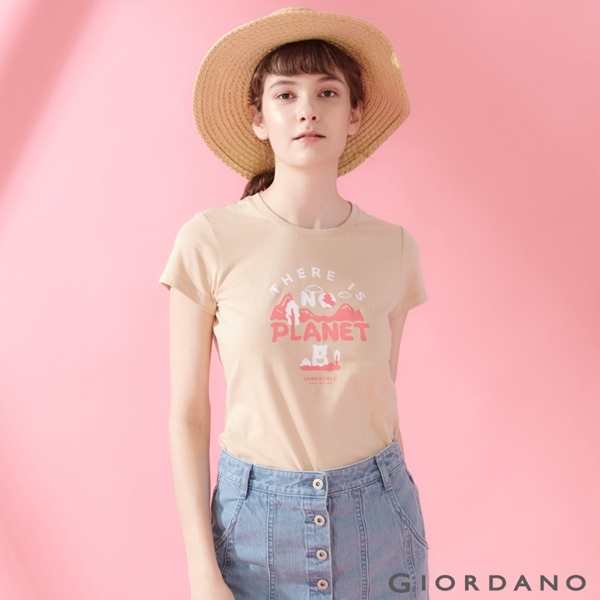 【GIORDANO】女裝DEAR WORLD系列印花T恤-72 水泥灰