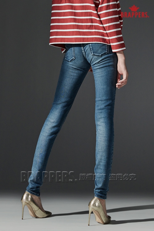 BRAPPERS 女款 新美腳ROYAL系列-中低腰彈性造型寬褲耳窄管褲-淺藍
