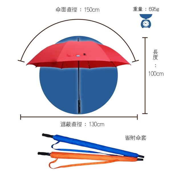 台灣嚴選】藍色RA32051BU超大傘面半自動馬卡龍高爾夫晴雨傘(傘面外徑150CM)