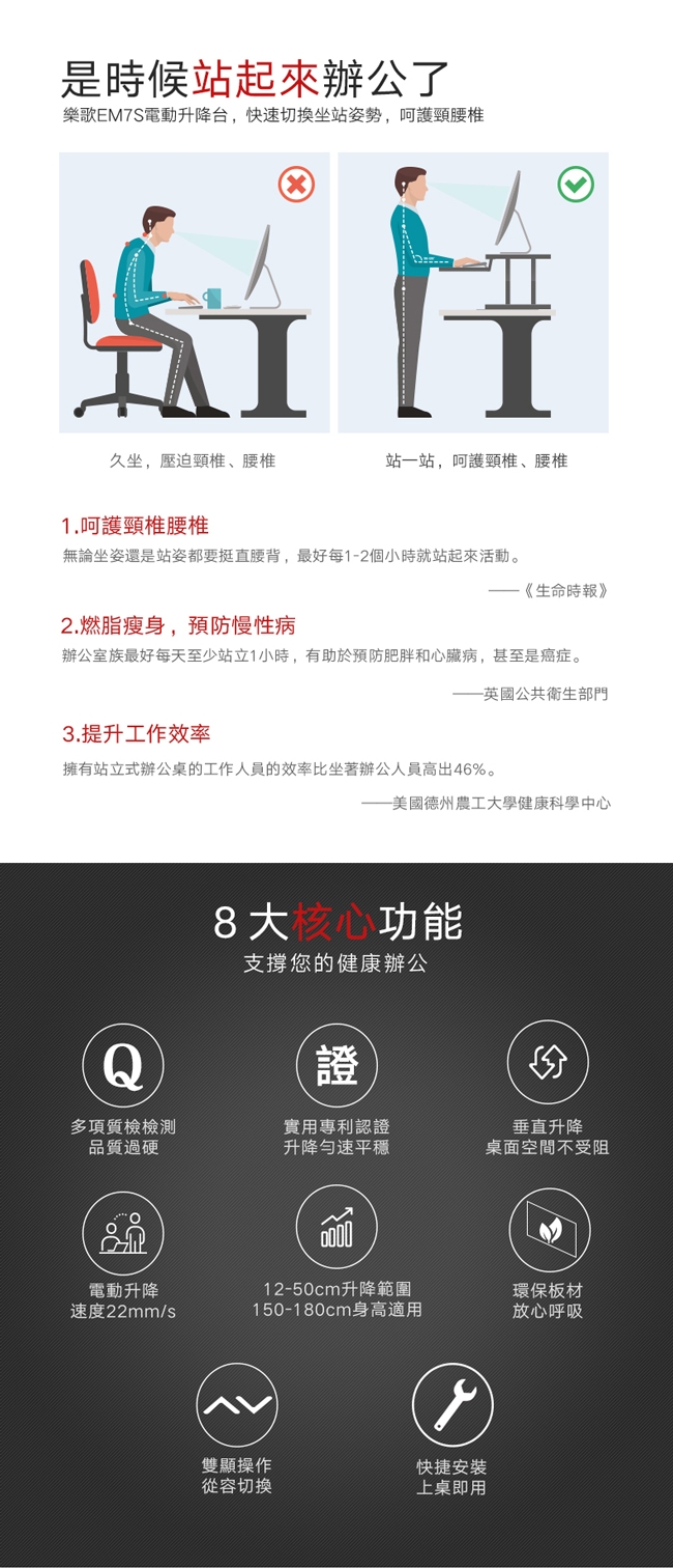 樂歌Loctek 坐立交替工作台 EM7S雅黑