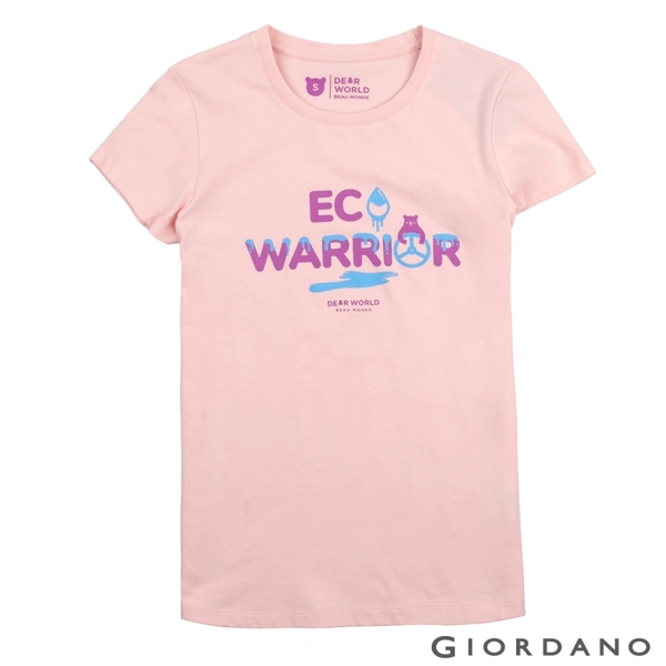 【GIORDANO】女裝DEAR WORLD系列印花T恤-62 草莓粉紅
