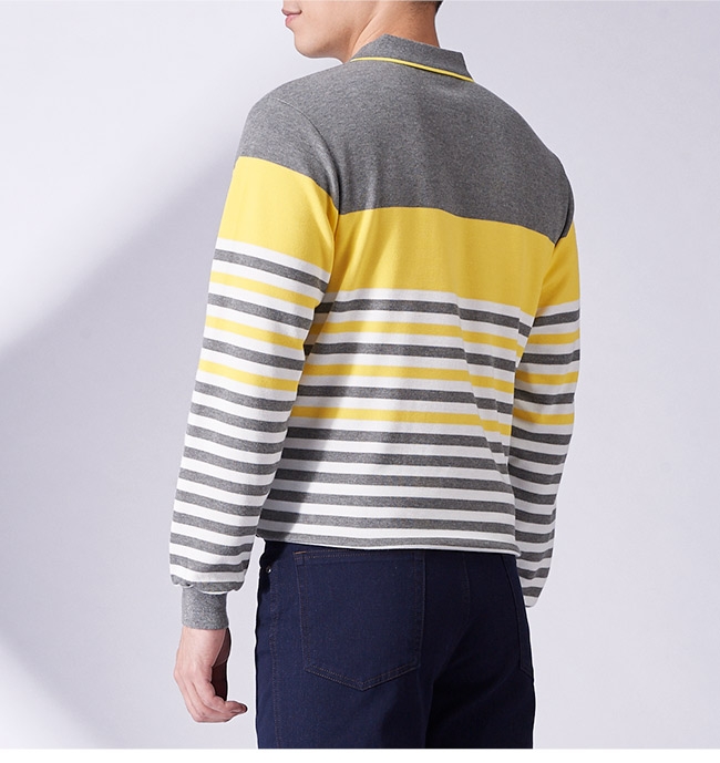 Christian 雅致休閒棉料POLO衫_灰黃條(PW778-33)