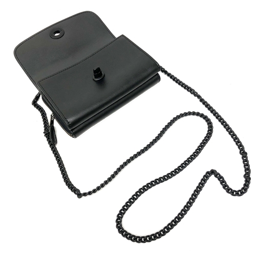 COACH 立體璇釦霧黑麂皮/牛皮拼接鍊條小斜背mini方包