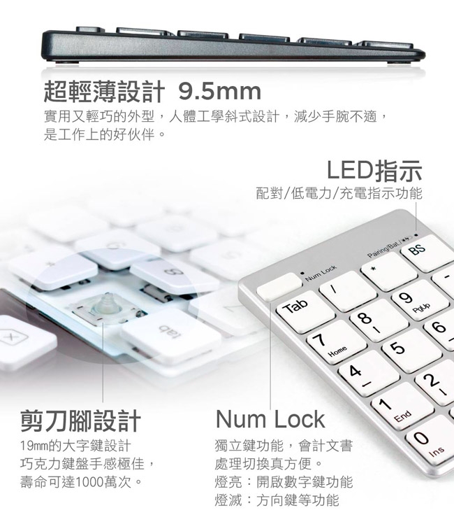 【morelife】藍牙USB雙功能數字鍵盤-黑WKP-3170K