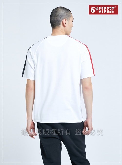 5th STREET 雙色印花 拉克蘭袖T恤-男-米白色