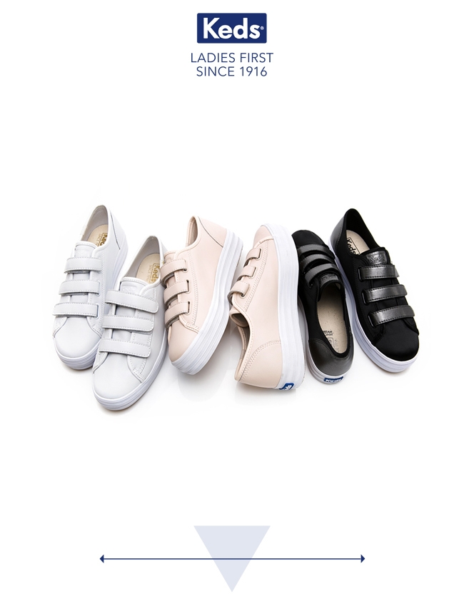 Keds TRIPLE KICK 時尚皮革厚底魔鬼氈休閒鞋-白