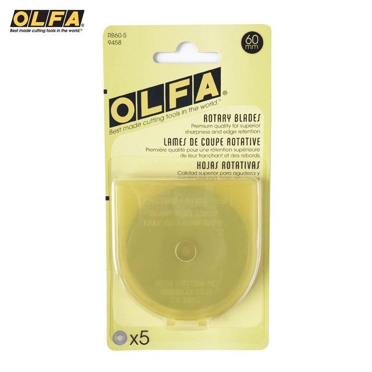 日本製造OLFA滾輪式圓形替刃60mm圓型刀片RB60-5(5片入;高碳鋼)