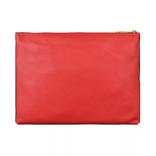 GUCCI經典綠紅綠印花LOGO荔枝紋牛皮手拿化妝包(紅)