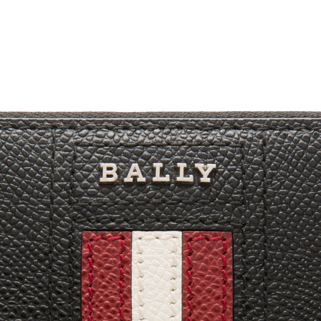 BALLY字母LOGO 紅白條紋 防刮牛皮零錢萬用夾 (經典黑)