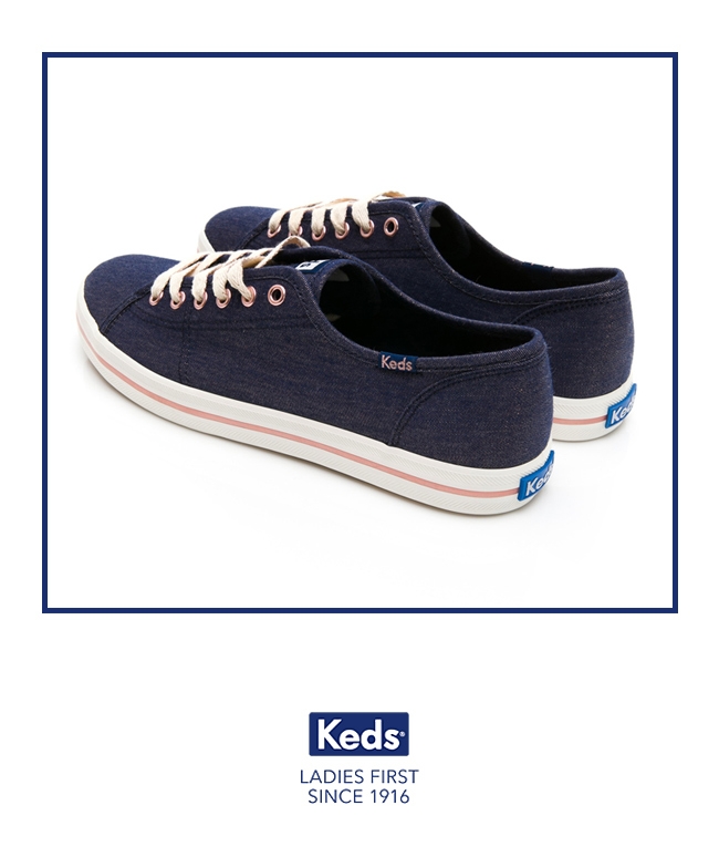 Keds KICKSTART 耀眼珠光綁帶休閒鞋-海軍藍