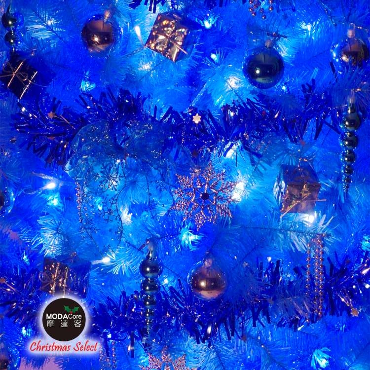 摩達客 台灣製6呎 豪華版晶透藍系聖誕樹(銀藍系配件組)+100燈LED燈藍白光2串