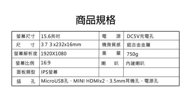 ZP14 15.6吋超薄型可攜式行動液晶螢幕