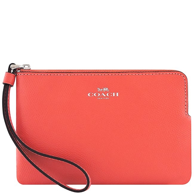 COACH 蜜桃色防刮皮革手拿包