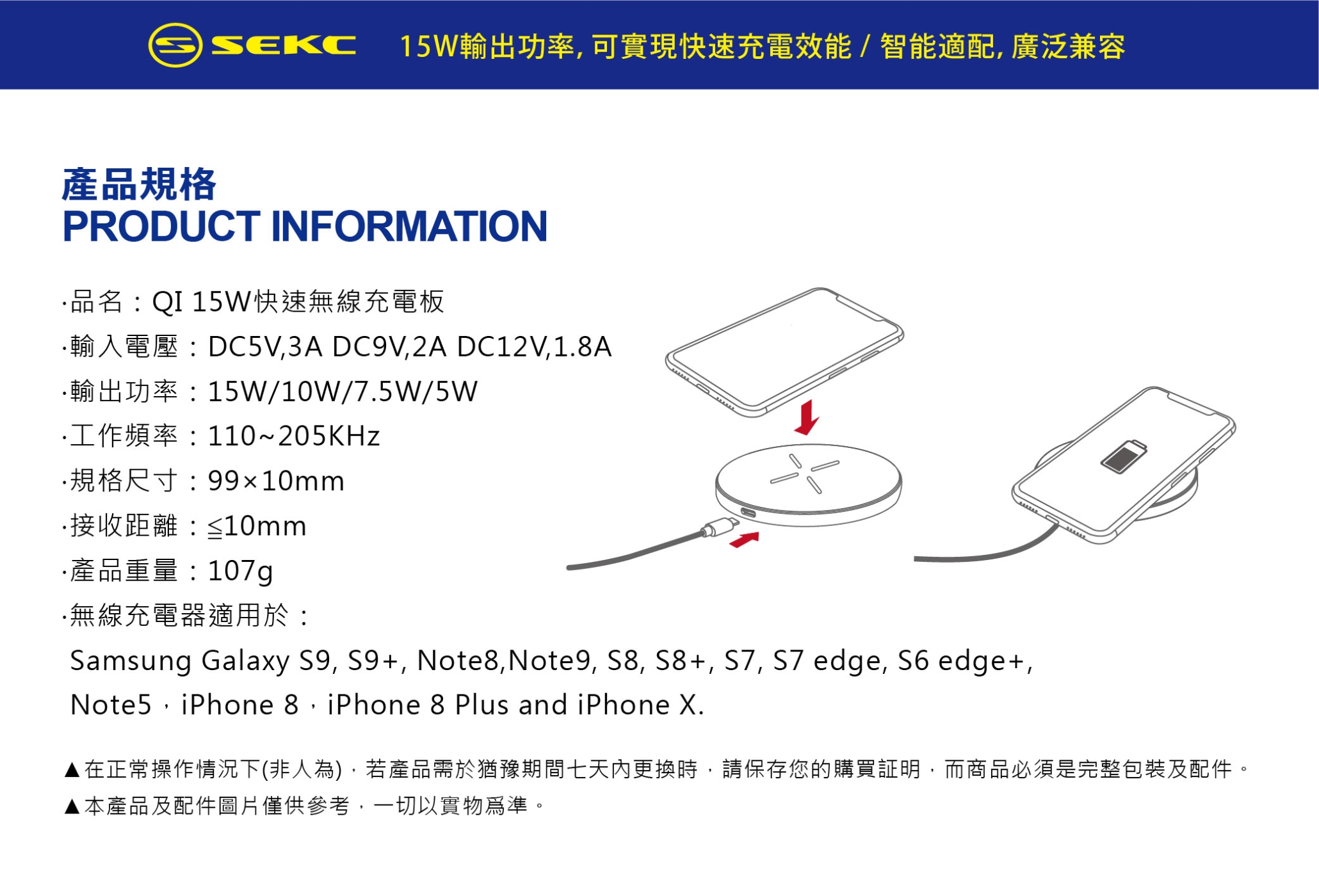 【SEKC】 QI 15W快速無線充電板