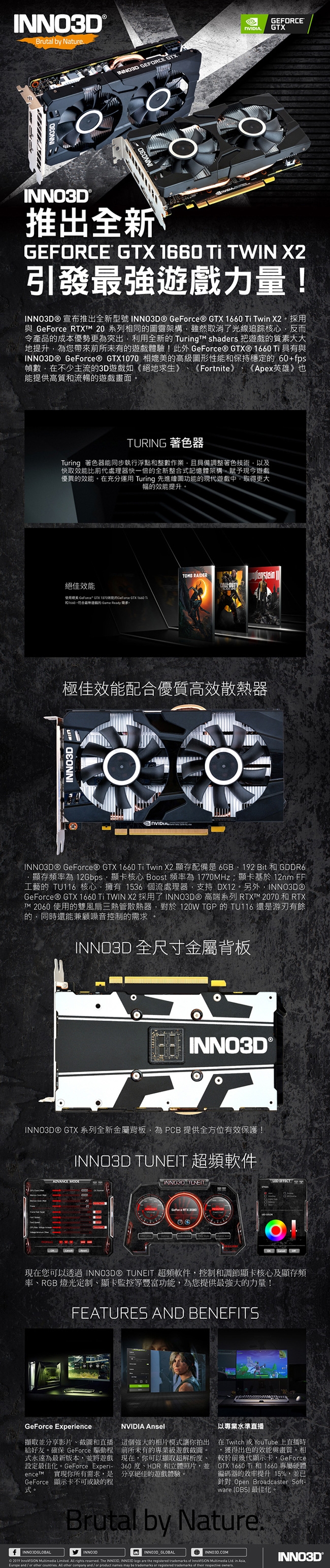 INNO3D映眾GeForceGTX1660TI 6GB GDDR6 TWINX2 顯示卡