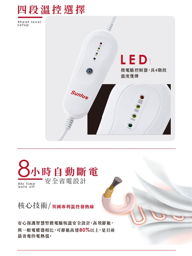 Sunlus 可水洗輕薄單人電熱毯-SP2701